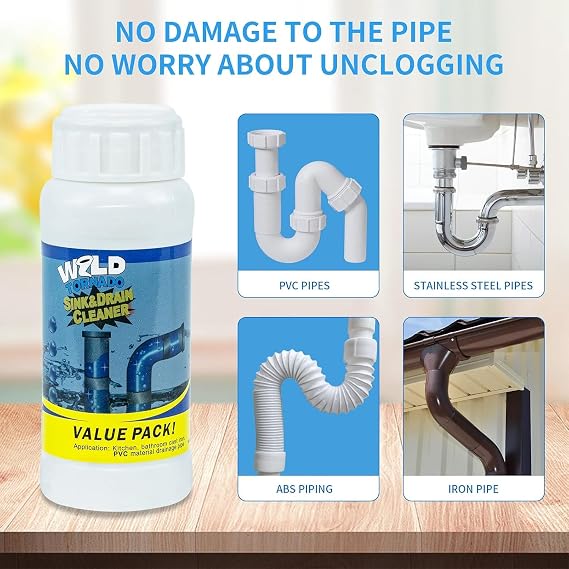 Wild Tornado Pipe Dredge,Powerful Sink Cleaner Powder Fast Foaming for Kitchen Toilet Pipeline Quick Cleaning Tool(2pcs)