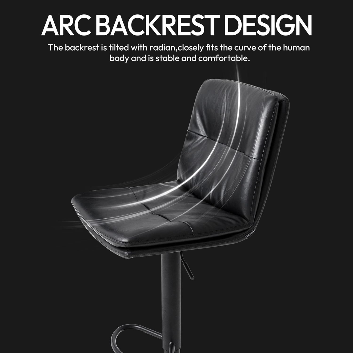 Bar Stools Set of 2, Modern PU Leather Barstools Height Adjustable from 22" to 29",Bar Stool with Double Layer Thickened Cushion for Kitchen Counter Black