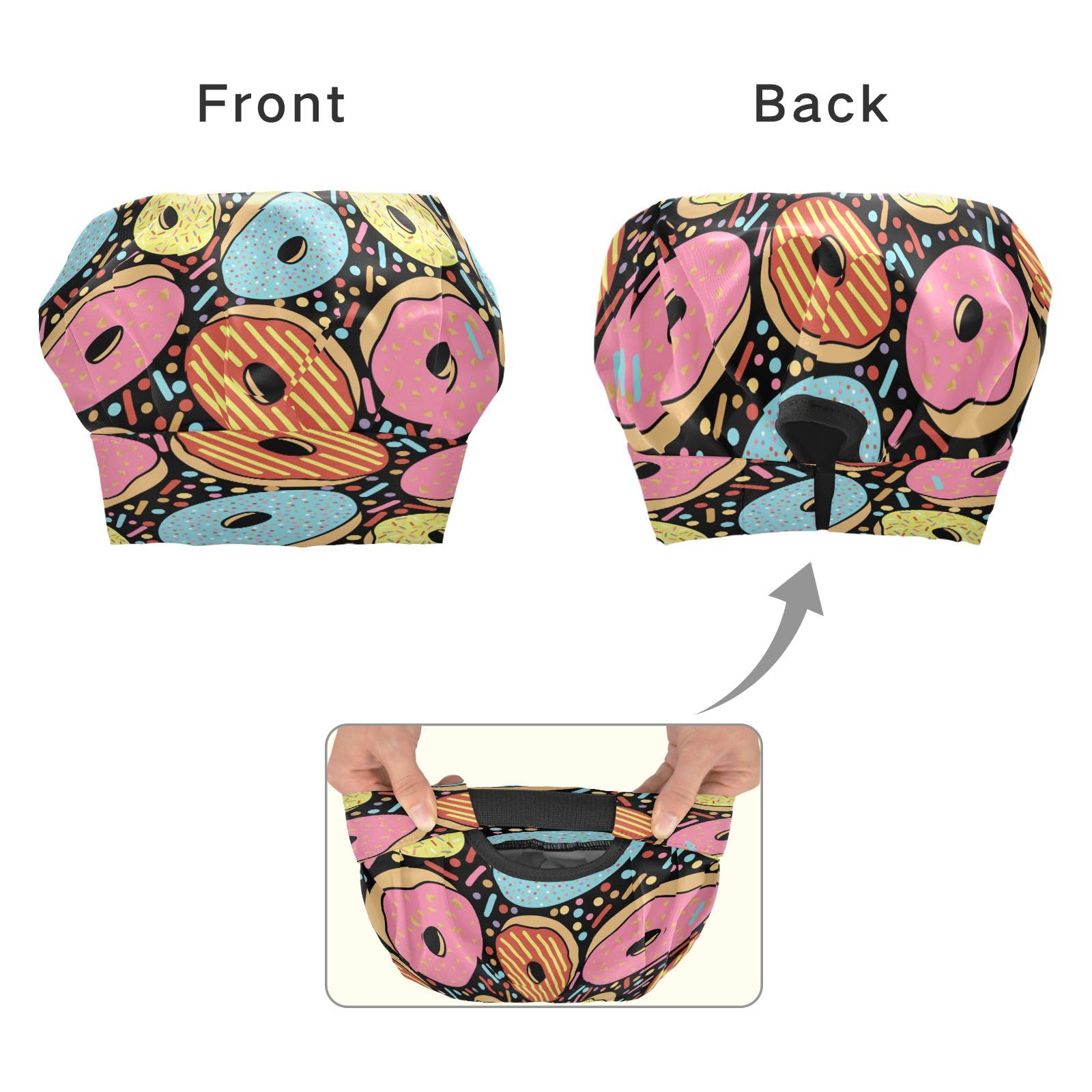 Kids Apron Chef Hat Set Adjustable Bib Aprons with Pockets Colorful Donuts for Cooking Baking Painting Age 3-6