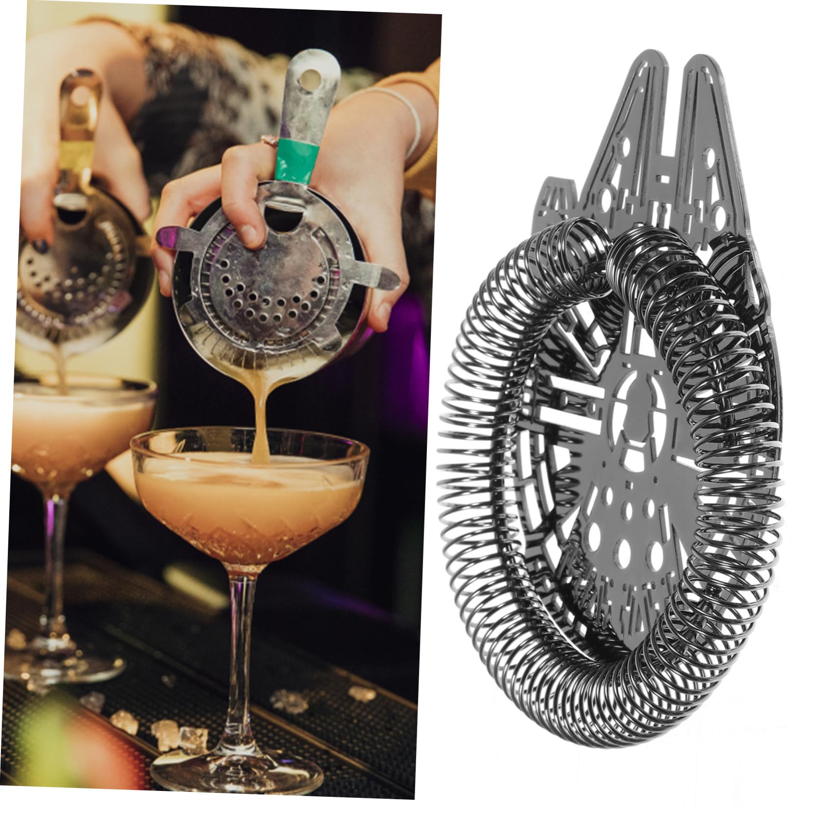 2 Pezzi filtro per il ghiaccio in acciaio inox cocktail bevande chiaro Maglia colino per succo Filtro in acciaio inossidabile Accessori per bartendimenti colino per Nero