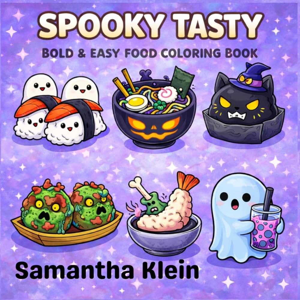 Spooky Tasty Bold & Easy Food Coloring Book for Kids and Adults: 40 Cute Drinks, Snacks & Treats to Color and Relax