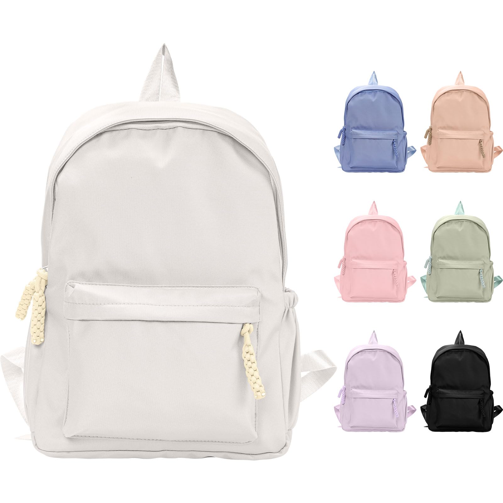 Fjquamitix Backpack for Girls Women High School Book Bag Cute Backpack for Men Teens, Lightweight Simple Middle School Back Pack Daypack (White)
