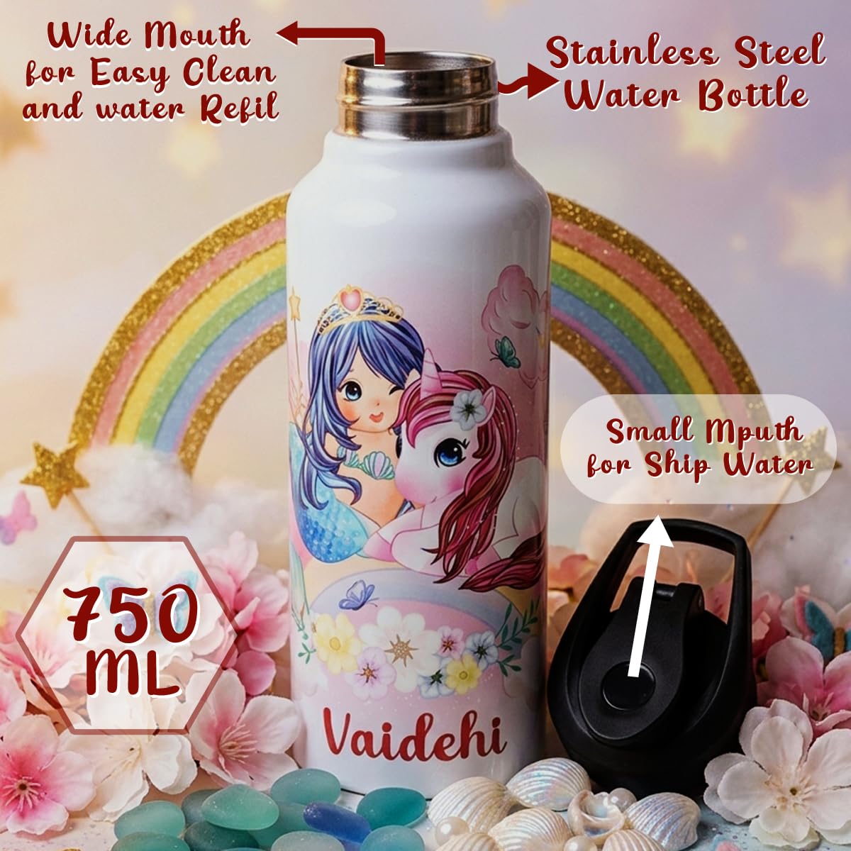 Personalized Mermaid Sipper Bottle - Custom Name Gift -6