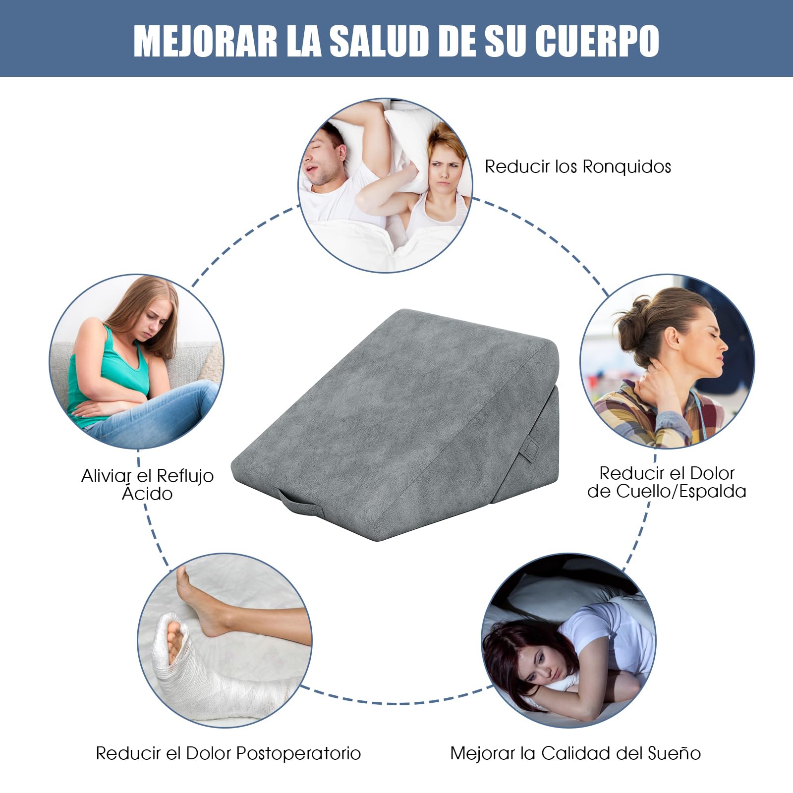 GOPLUS Almohada de Lectura Triangular, cojín de Soporte Lumbar para Cama y sofá, Elevador de colchón para Adultos, reposacabezas Multiusos para Sentarse y Dormir, Almohada antiestrés