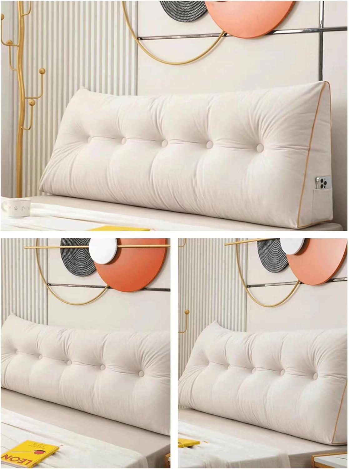 Triangular Headboard Pillow Backrest Positioning Support Bed Bolster Rest Reading Pillow With Removable Cover Soft Headboard Cushion Backrest Pillow For Sitting In Bed(Size:180x50x20cm,Color:white)