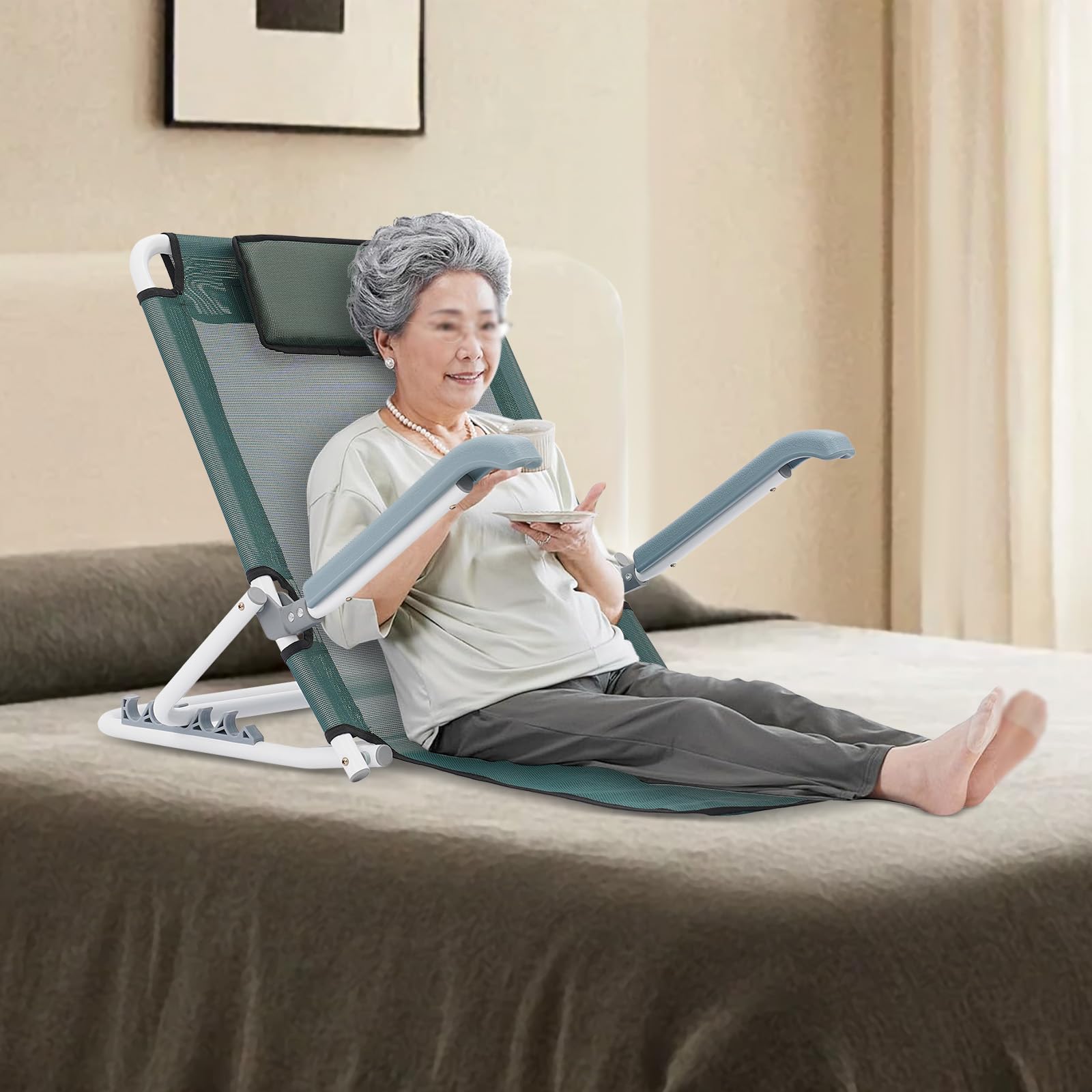 Treeisland Rückenstütze Bett Verstellbar 20-75º, Verstellbare Hebebett-Rückenlehne für Patienten, Senioren, Tragfähigkeit bis zu 90 kg