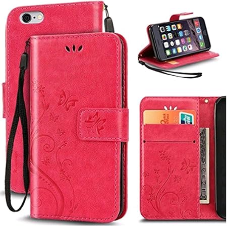 Amazon Co Jp Iphone6s ケースiphone6ケース 高級puレザーケース 手帳型 可愛いオシャレ 横開きスマホケース カードポケット付き 財布型 純色 Tpu 花柄 蝶々 スタンドカバー 耐衝撃 マグネット対応 装着やすい アイフォン6 6s 専用カバー ストラップ付き Iphone6 6s