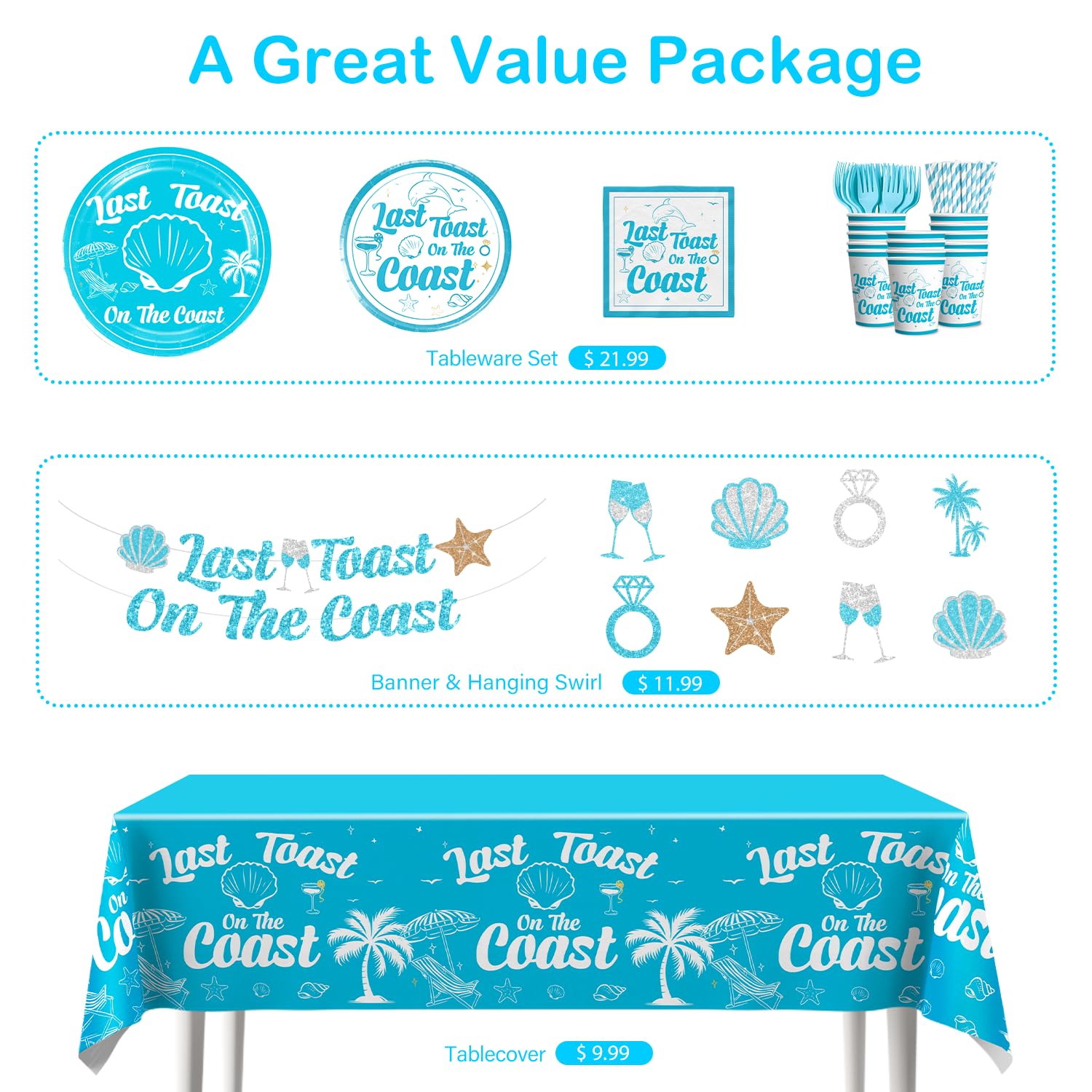 Bandera De Last Toast On The Coast – Decoración Costera Para Despedida De Soltera, Decoración Náutica Para Fiestas De Despedida De Soltera, Con Botella De Champaña Y Anillo De Purpurina Azul