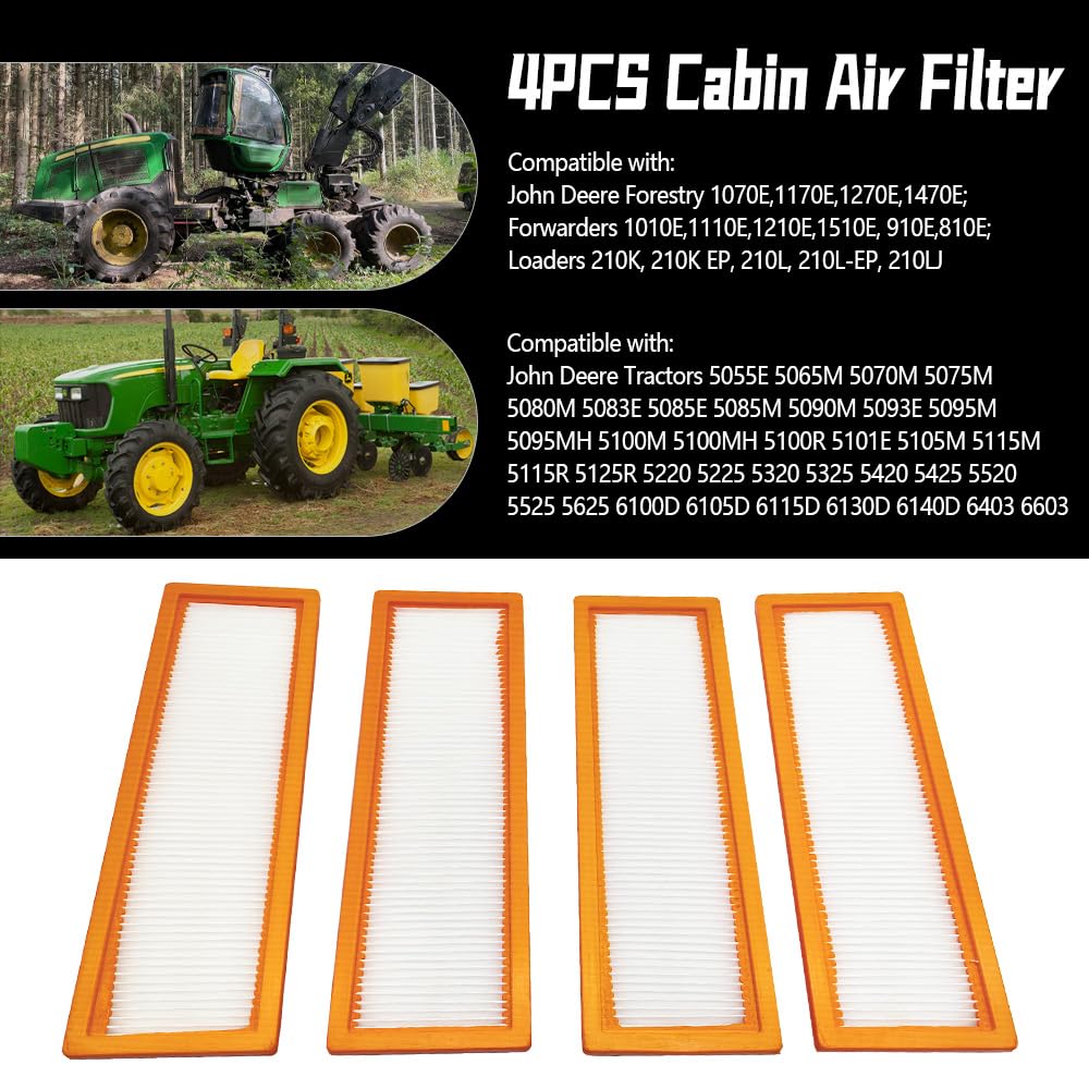 RE198488 Innenraumfilter 4 Stück, passend für John Deere 5055E 5101E 5065M 5095MH 5100R 6100D 6140D 5220 5325 6403 6603, ersetzt RE73220 PA30086 WP10101 60 kg