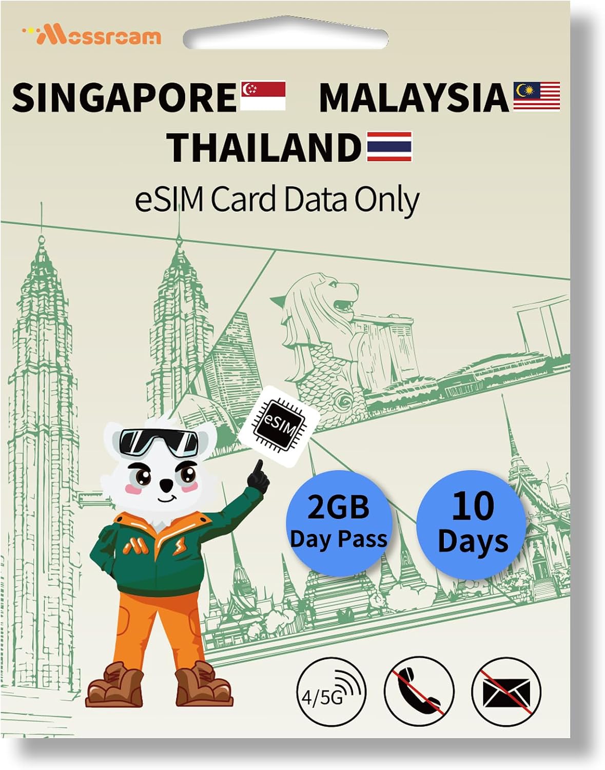 eSIM for Singapore Malaysia Thailand Trave Internationa Travel,4/5G LTE Prepaid 10 Days Plan,2GB Daily Data Only Global Travel eSIM Card