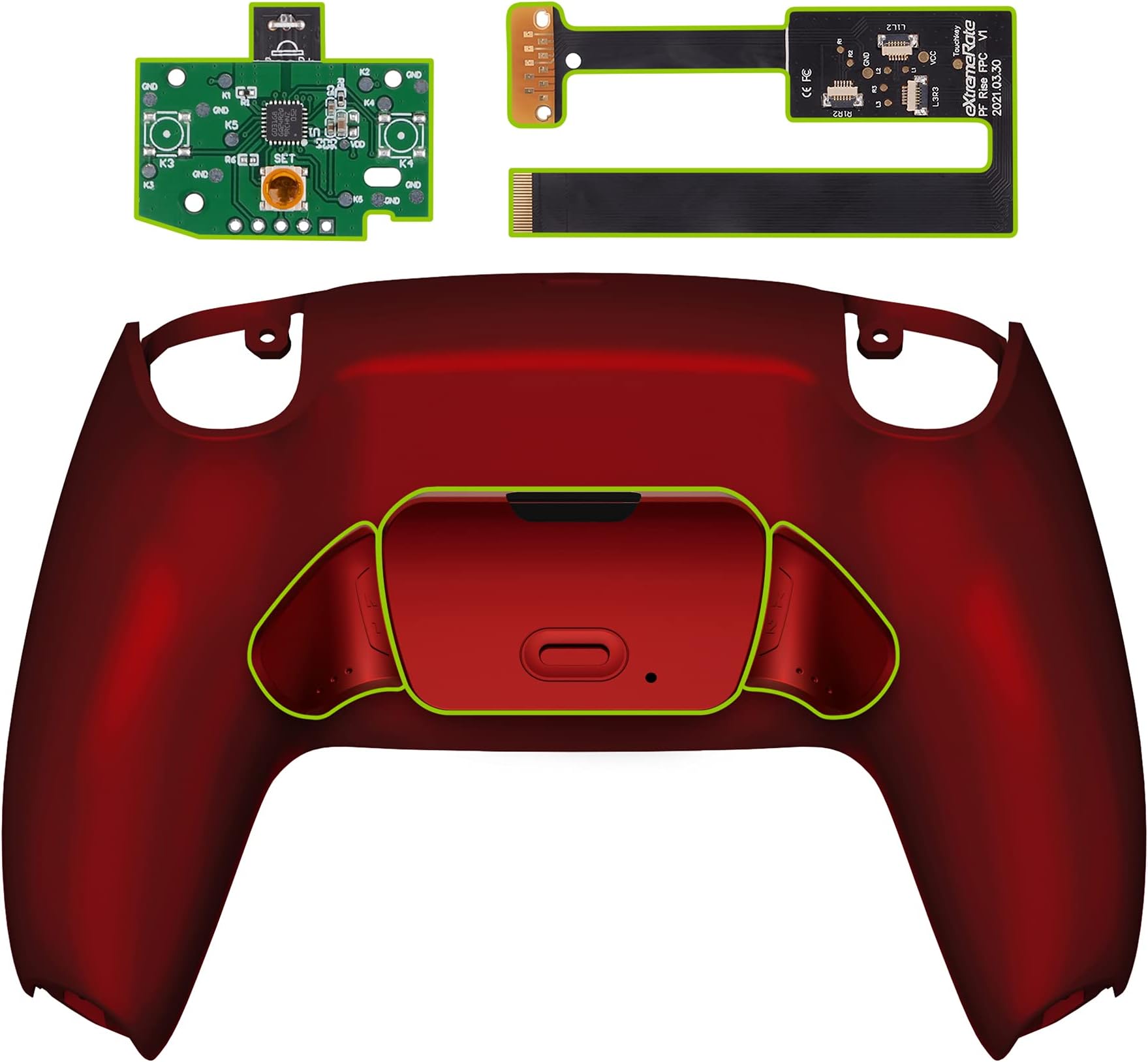 eXtremeRate Scarlet Red Back Paddles Programable Rise Remap Kit for ps5 Controller BDM-010, Upgrade Board & Redesigned Back Shell & Back Buttons Attachment for ps5 Controller