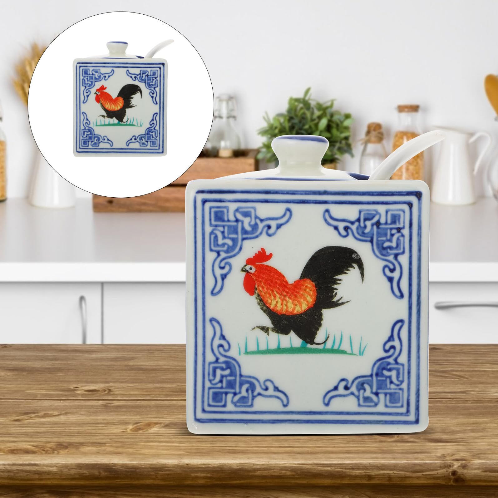 Pot à Sel Céramique Coq Décoratif Récipient Compact pour Cuisine Accessoire Pratique sans Couvercle Matériau Sain et Écologique Rangement Condiment pour Usage Domestique
