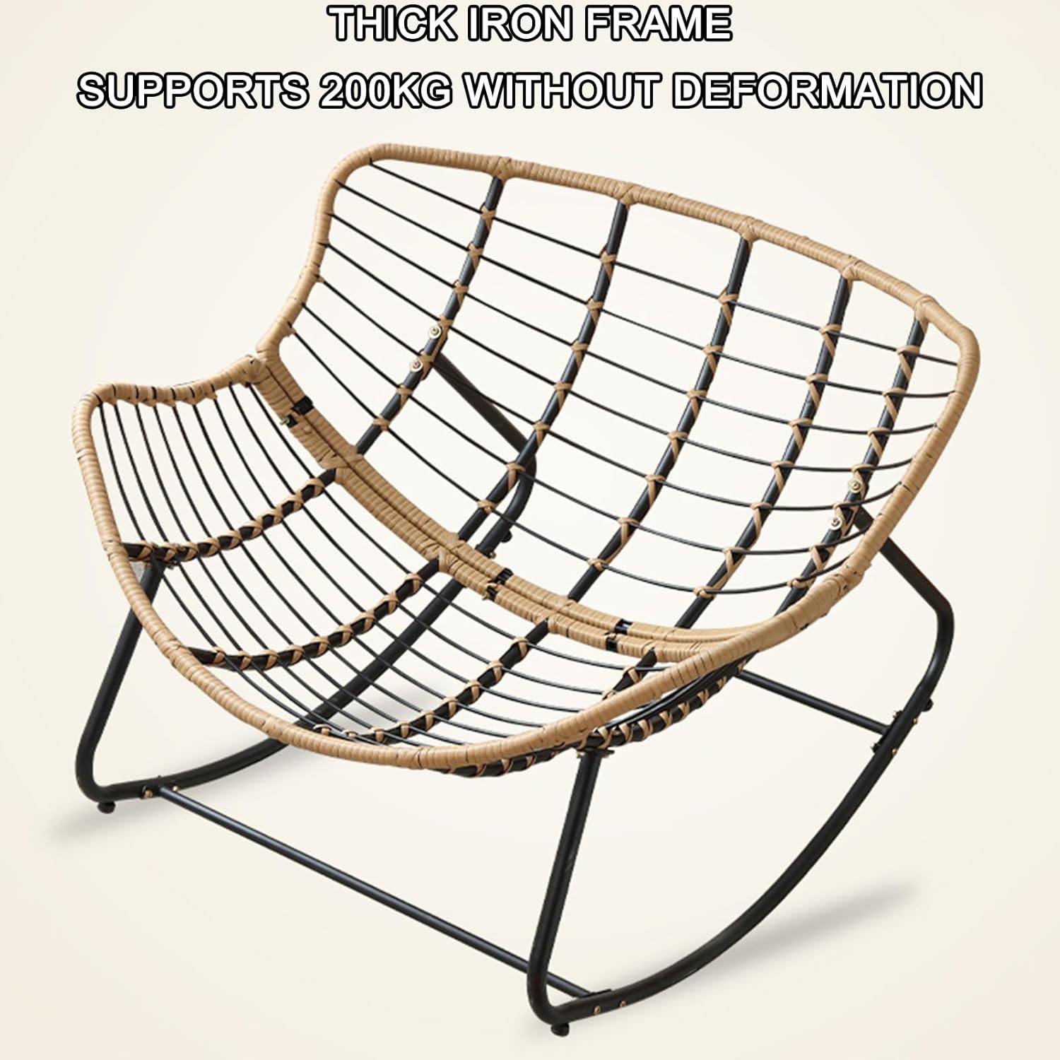 Outdoor Patio Rocking Chair, Indoor & Outdoor Rocking Chair, Rattan Rocker Padded Cushion Recliner, Modern Lounge Chair for Living Room Patio, Balcony, Front Porch, Garden (Color : Orange)