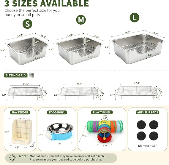 BWOGUE Large Stainless Steel Rabbit Litter Box, High-Sided Bunny Litter Box