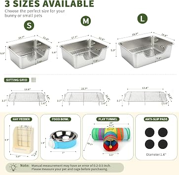 BWOGUE Large Stainless Steel Rabbit Litter Box, High-Sided Bunny Litter Box