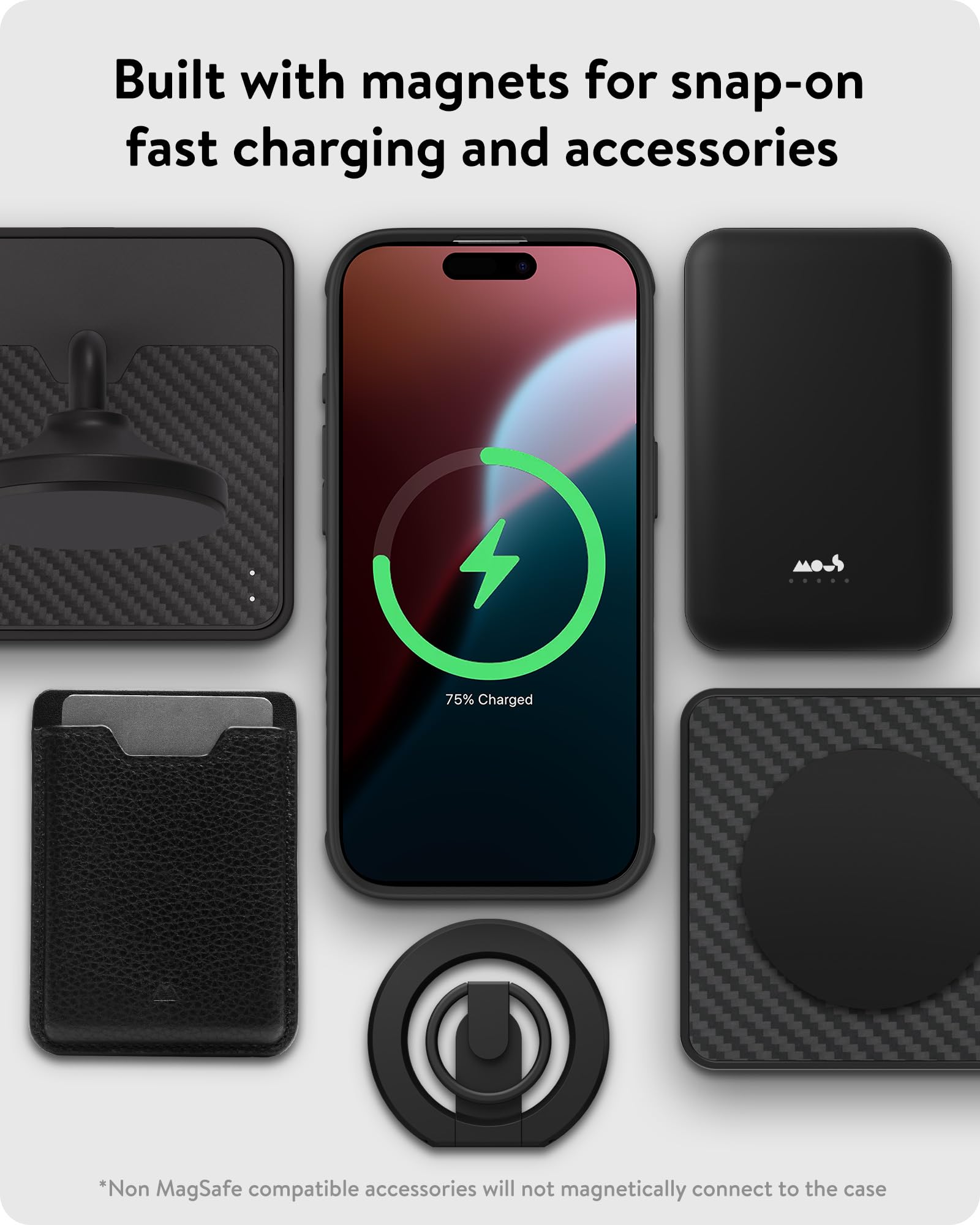 Mous Etui do iPhone'a 16 Pro Case MagSafe kompatybilne z przyciskiem sterowania kamerą - Limitless 6.0 - Czarna skóra - Ochronne, odporne na wstrząsy etui na telefon