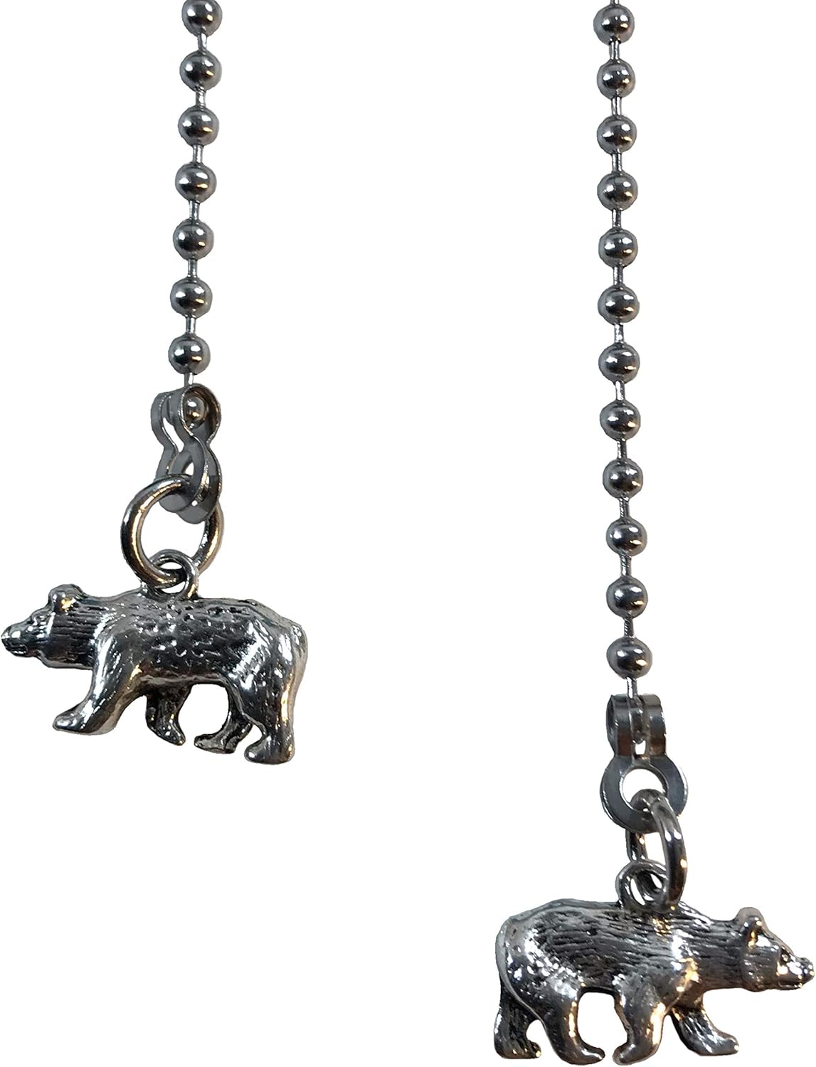2 Matching Pewter Bear Fan Light Pull Chain Replacement Set Silver Tone 3.2mm
