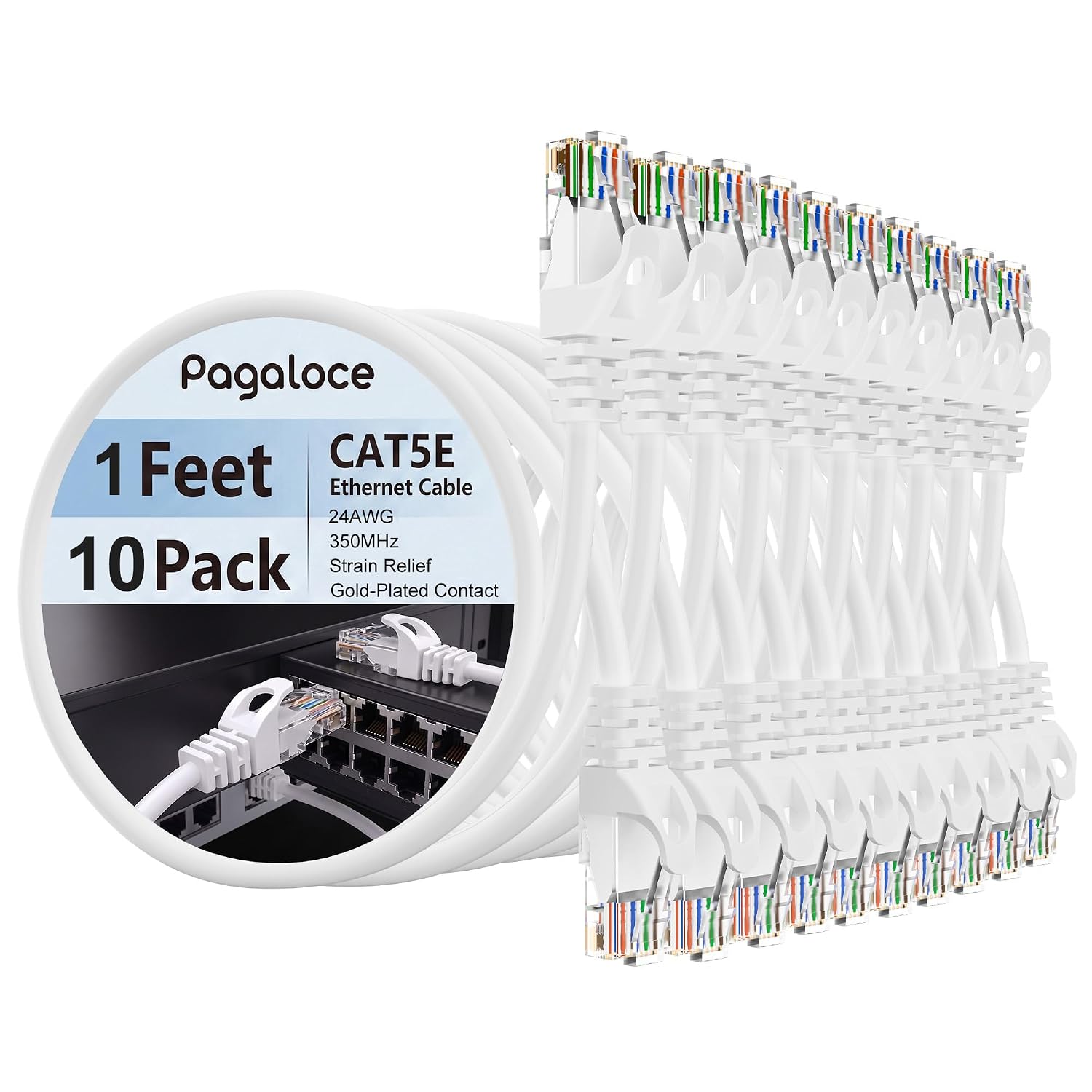 Short Cat5e Ethernet Cable 24 Inch 20Pack, UTP Cat 5e Network Cable, RJ45