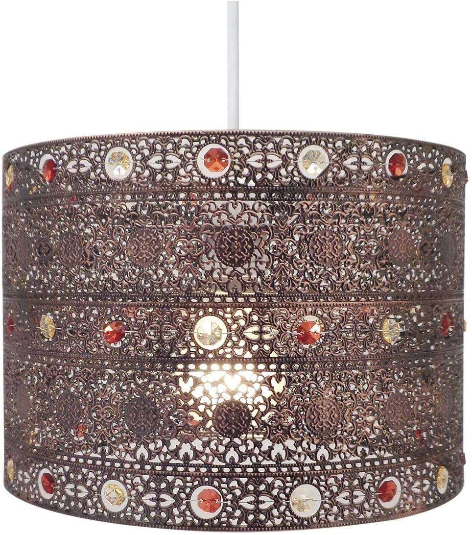 Chandelier Style Ceiling Light Shade Pendant Acrylic Crystal Bead Luxury Easy Fit Moroccan Gem Choose Design (Moroccan Gem Antique Bronze)