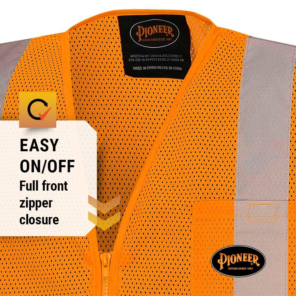 Pioneer Hi Vis Self-Extinguishing FR Safety Vest for Men & Women - Flame Resistant Mesh with Reflective Tape - Class 2 - Image 7