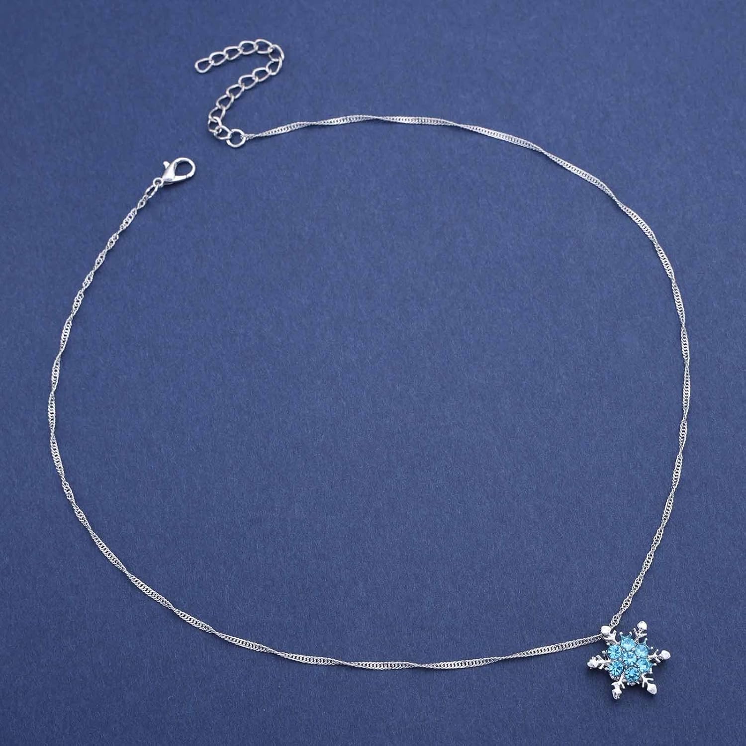 Boho Snowflake Pendant Necklace Silver Blue Cz Snowflake Necklace Rhinestone Snow Flower Necklace Crystal Snowflake Necklace Sparkly Necklace Jewelry for Women - Image 3