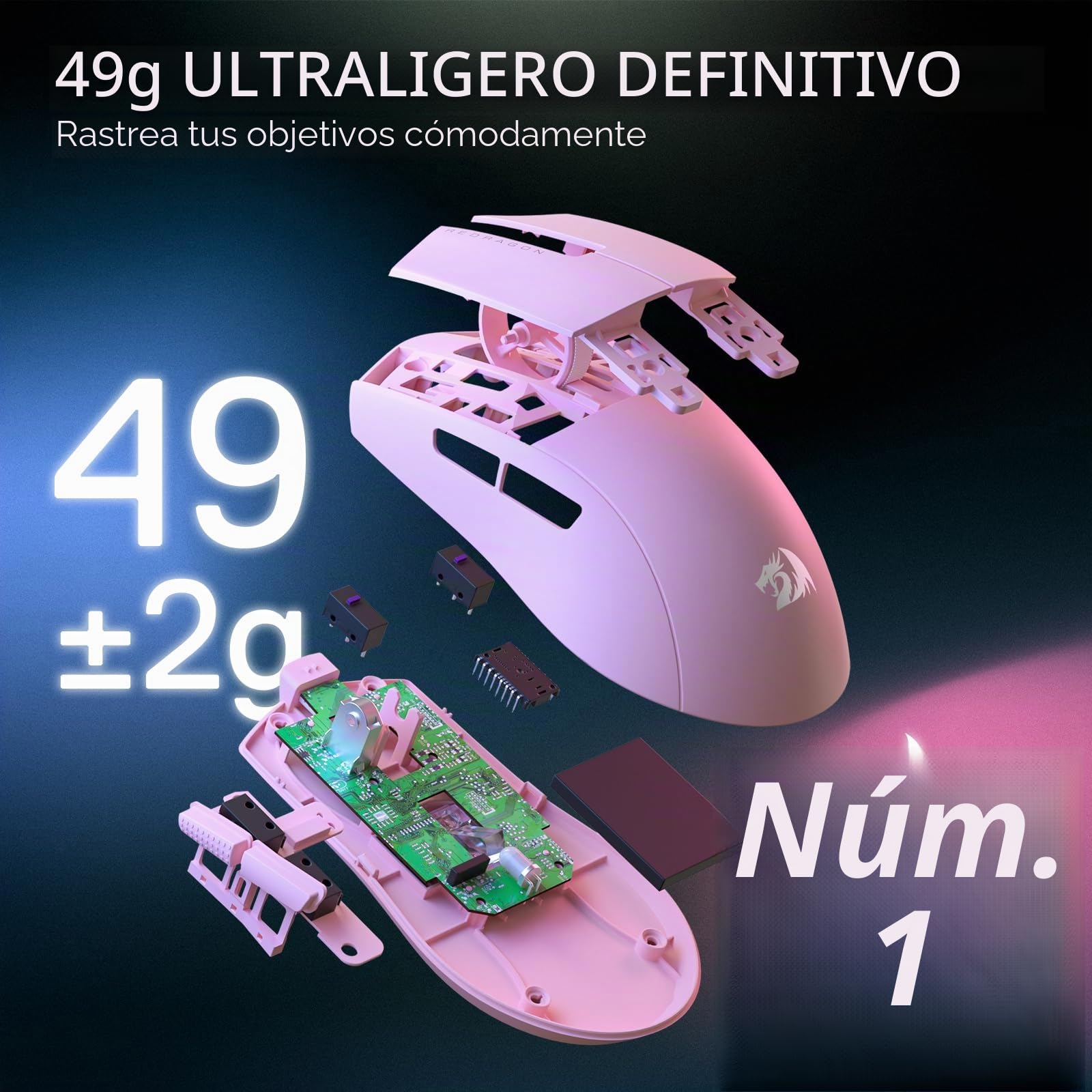 Redragon M916 Pro - Ratón inalámbrico para Juegos de 3 Modos, tasa de sondeo 4K Hype-Speed, 49G, Ultraligero, 26K dpi con construcción ergonómica de Agarre Natural, Botones Macro redefinibles