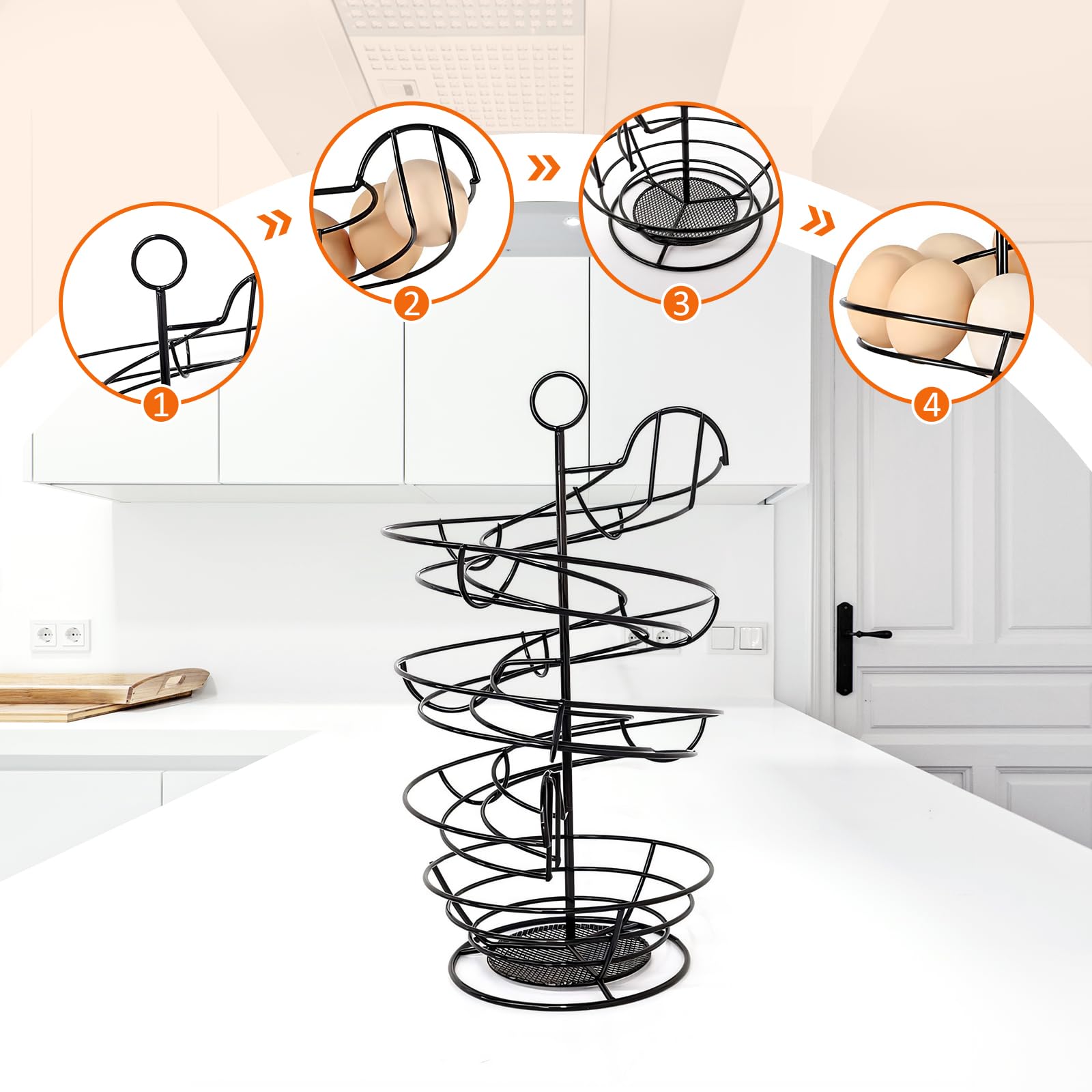 Distributeur Oeuf, Distributeur d'œufs en Spirale, Porte-œufs Rotatif, Gain de Place, Support de Stockage Oeufs Créatif Et Robuste, Rangement Oeuf, pour Comptoir de Cuisine Range Oeuf, Noir, 36x19.5cm