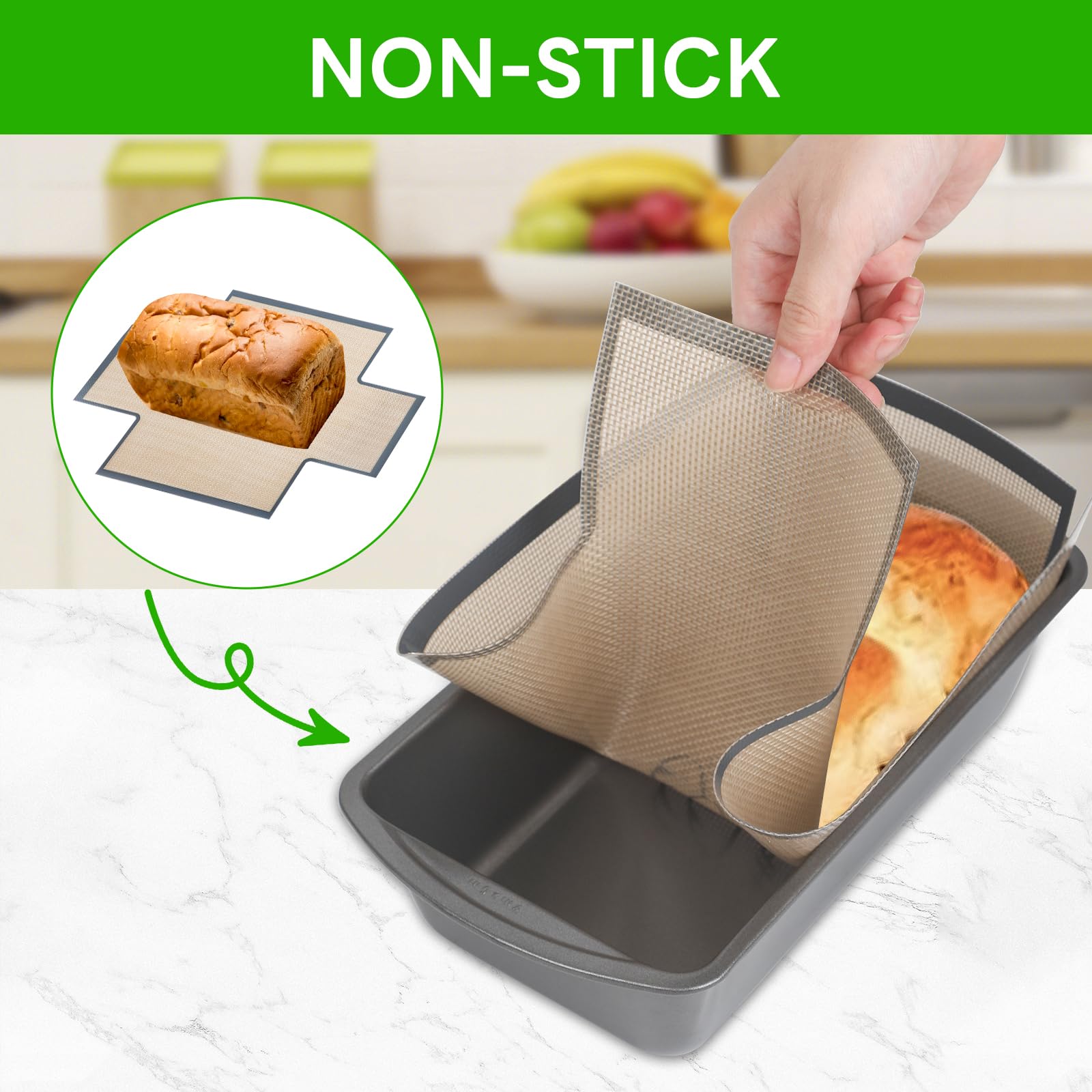 Silicone Bread Loaf Pan Liner(2-Pack) - Non-Stick and Reusable Bread pan Liner for bread, pound cakes?meatloaf - fit for 9x5