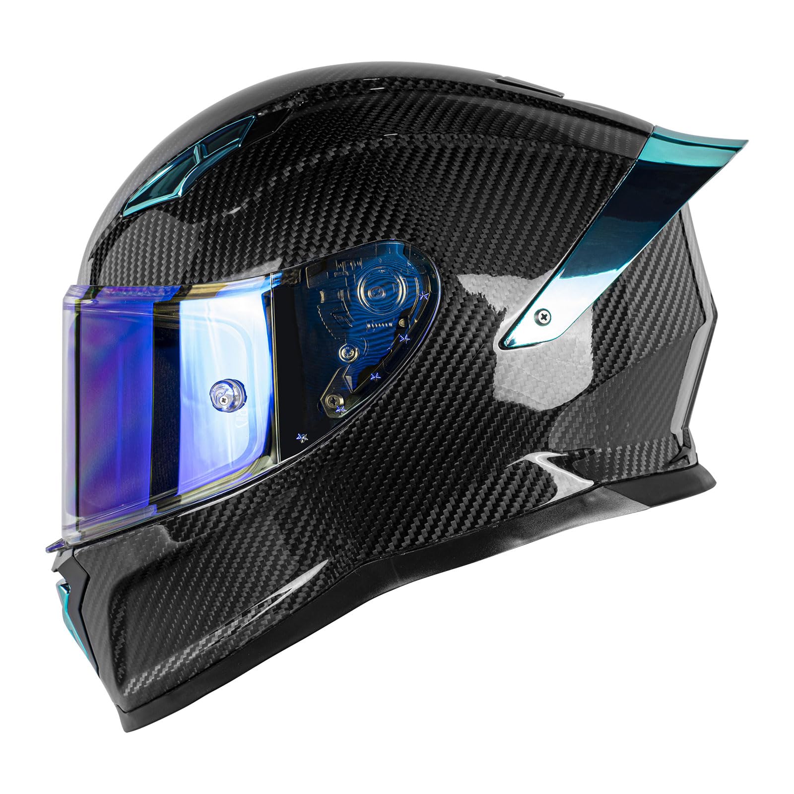 Carbon Fiber Full Face Motorcycle Helmets with Spoiler Sport Touring Street Motorcycle Helmet - Bluetooth Ready Speaker Pockets