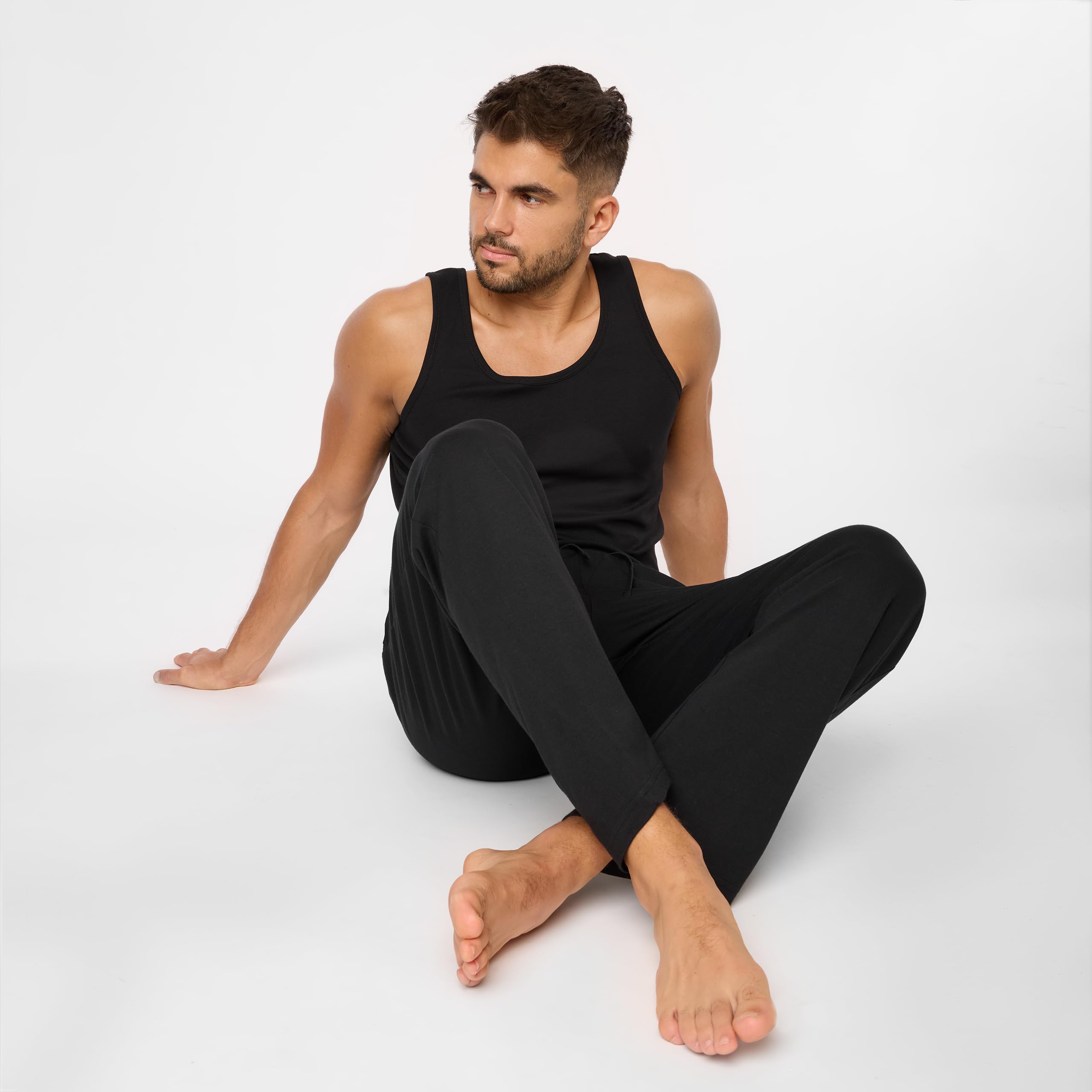 Timone Herren Schlafanzugshose Lang Pyjamahose aus Baumwolle Freizeithose Schlafhose Loungewearhose mit Taschen Nachtwäsche Hose für Herren Sleepwear Haushose TPP-001