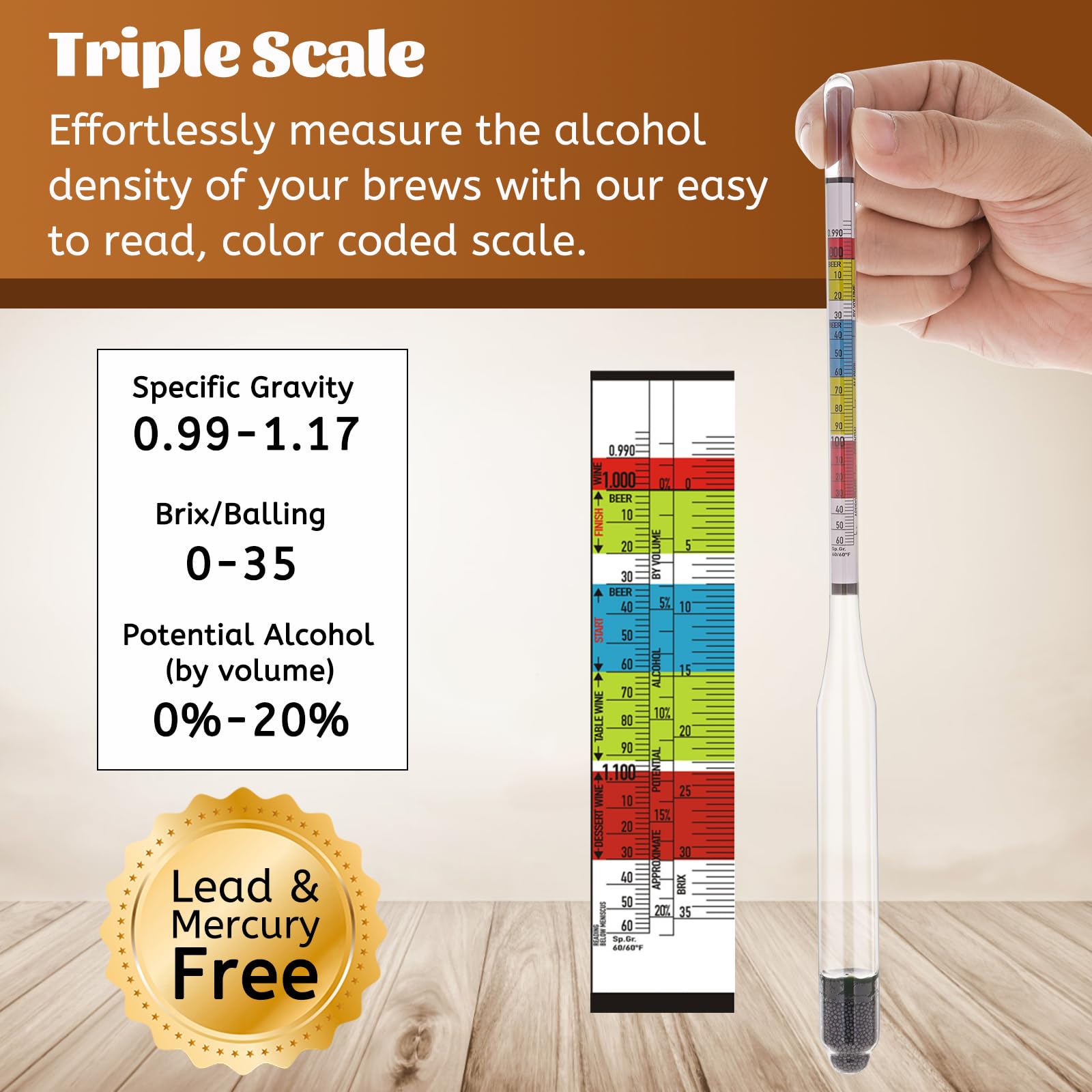 Hidrómetro Mead Wine Beer Brewing Ale Making Kombucha Kit,Alcohol Tester Accessories Moonshine Still Kit completo para equipo de prueba en el hogar Probador de gravedad específica Abv
