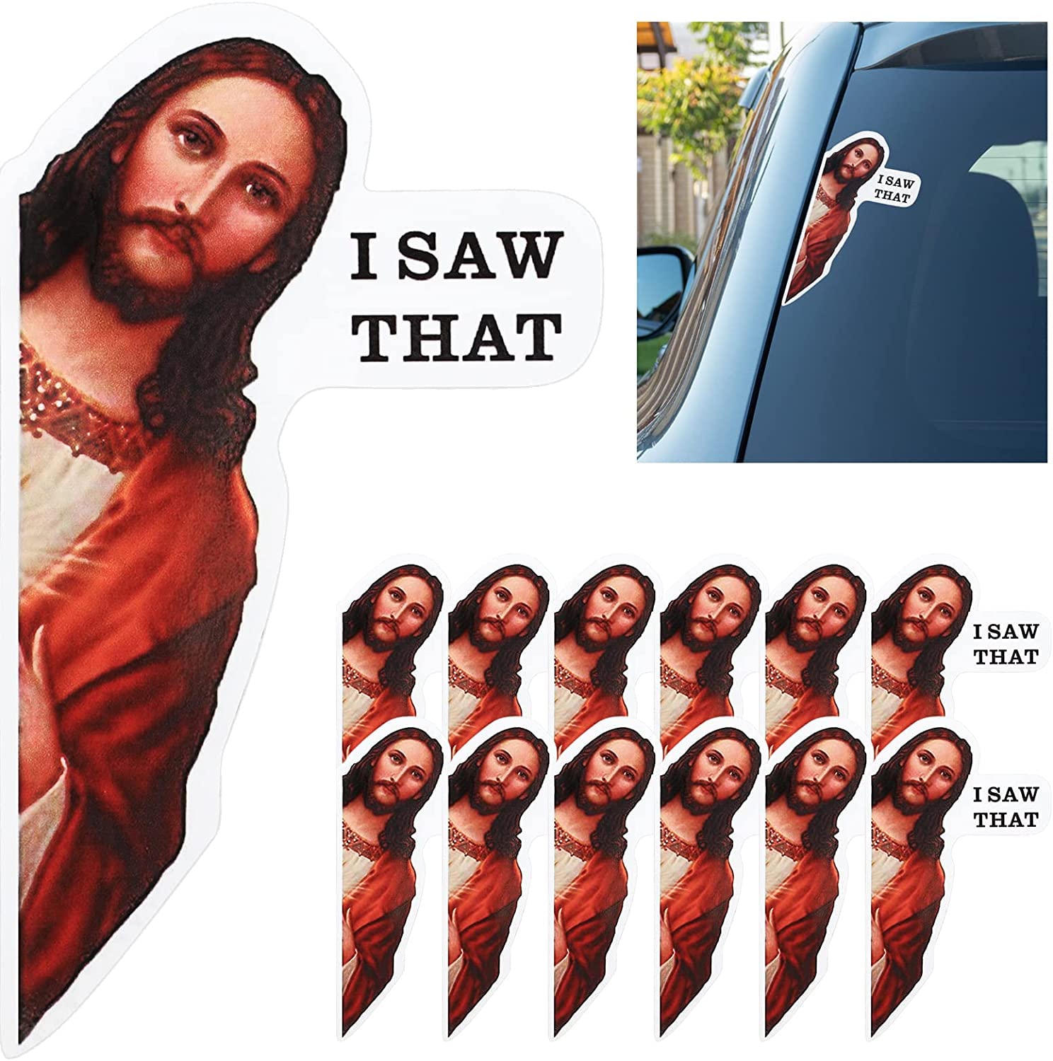 ROSETOR 12 Pcs I Saw That Jesus Sticker Vehicle Vinyl Stickers Funny Vehicle Decals Jesus Stickers Decals Inspirational Car Decals (6 Inches)