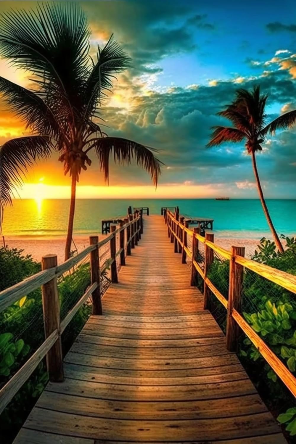 RMSGOZO Seaside Wooden Bridge Diamond Painting - Summer Sunset Scenery Diamond Art Kits for Adults, Full Round Gemstone Crystal Cross Stitch Kit, for Wall Decor (20 X 20 Inch)