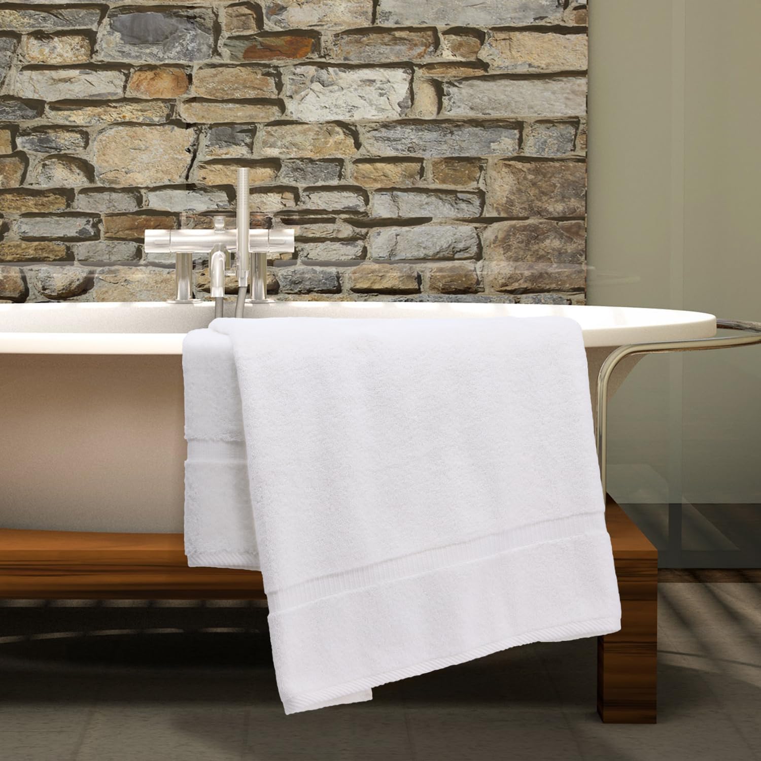Monogrammed Bath Towel, Personalized Gift, 27 x 54 inches - Set of 1 - Silver Script Embroidered Towel - 100% Turkish Cotton- Soft Terry Finish - for Bathroom or Spa - Script B White