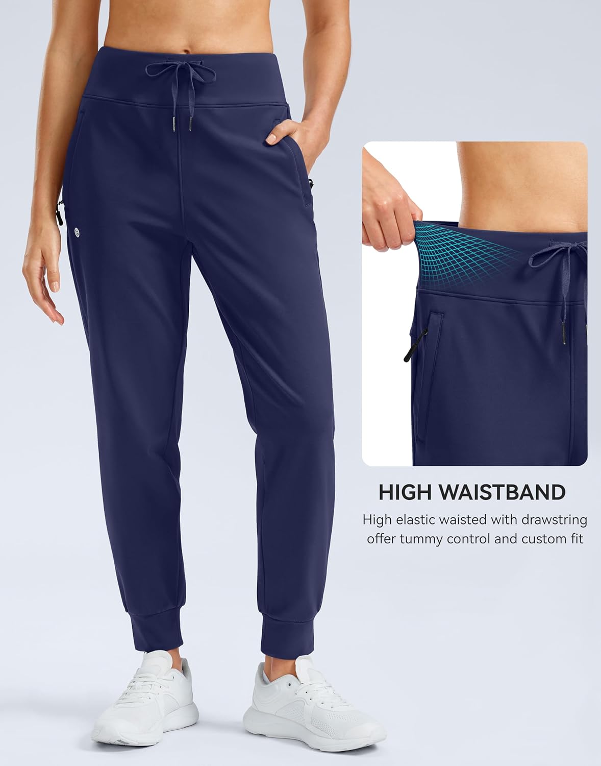 G Gradual Women's Fleece Lined Joggers Water Resistant Hiking Pants High Waisted Winter Thermal Sweatpants 3 Zipper Pockets - Image 3