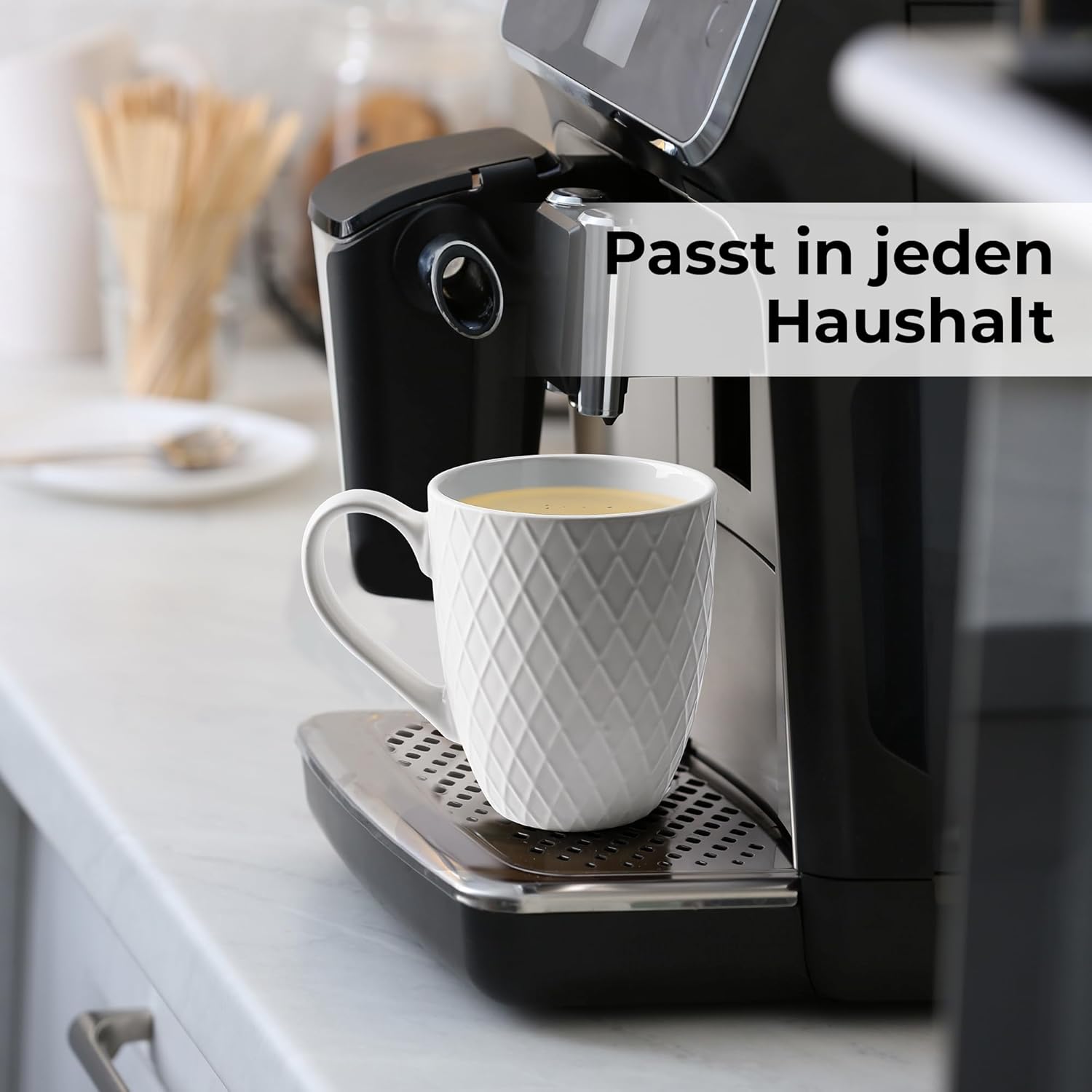 MIAMIO - Coffee Mugs set of 6 / Coffee Cups - 6 x 14 Oz Ceramic Mugs - Large Coffee Mugs - Microwave & Dishwasher safe - Palmanova Collection (White) - Image 5