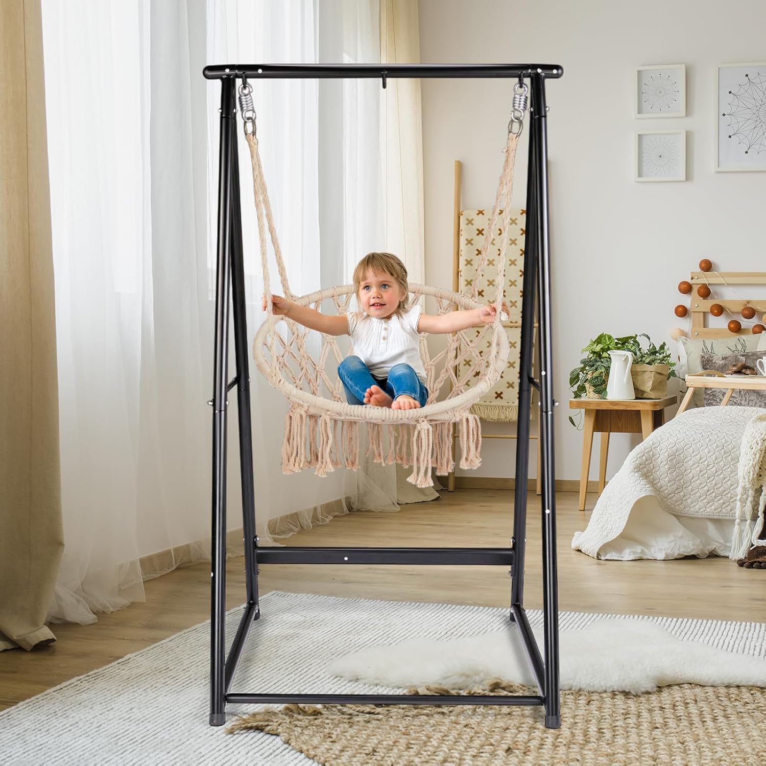 ONCLOUD 660LBS Heavy Duty Hammock Chair Stand, Universal A-Frame Hanging Chair Stand with Reinforced Connection Bars, Multi-Use Swing Stand for Indoor Outdoor
