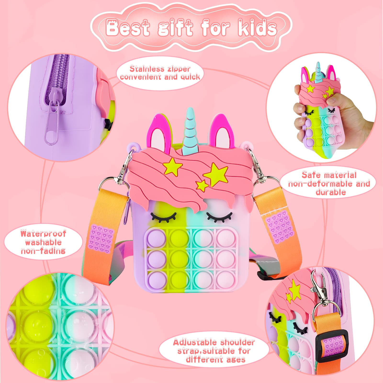 Bubble Pop Purse Popper Fidget It Pack Toy, Unicorn Figit Push Rainbow