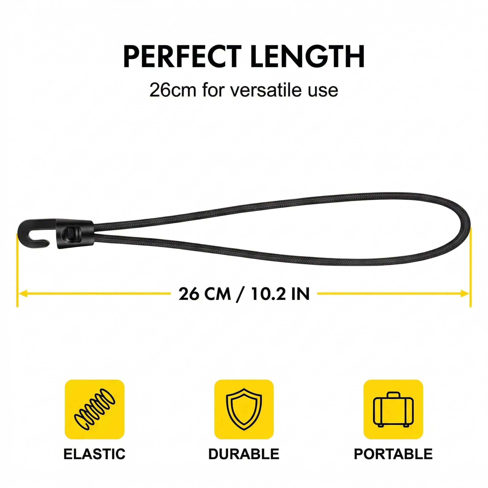15 Pezzi Corde Elastiche con Gancio 26cm, Elastici con Gancio Neri Professionali per Fissaggio Teloni, Tende da Campeggio, Portapacchi Auto e Bici, Set Tenditori Elastici Resistenti