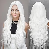 Vista 11 de Peluca larga ondulada marrón degradado para mujer, de 26 pulgadas, raya en medio, pelucas de aspecto natural, fibra sintética resistente al calor