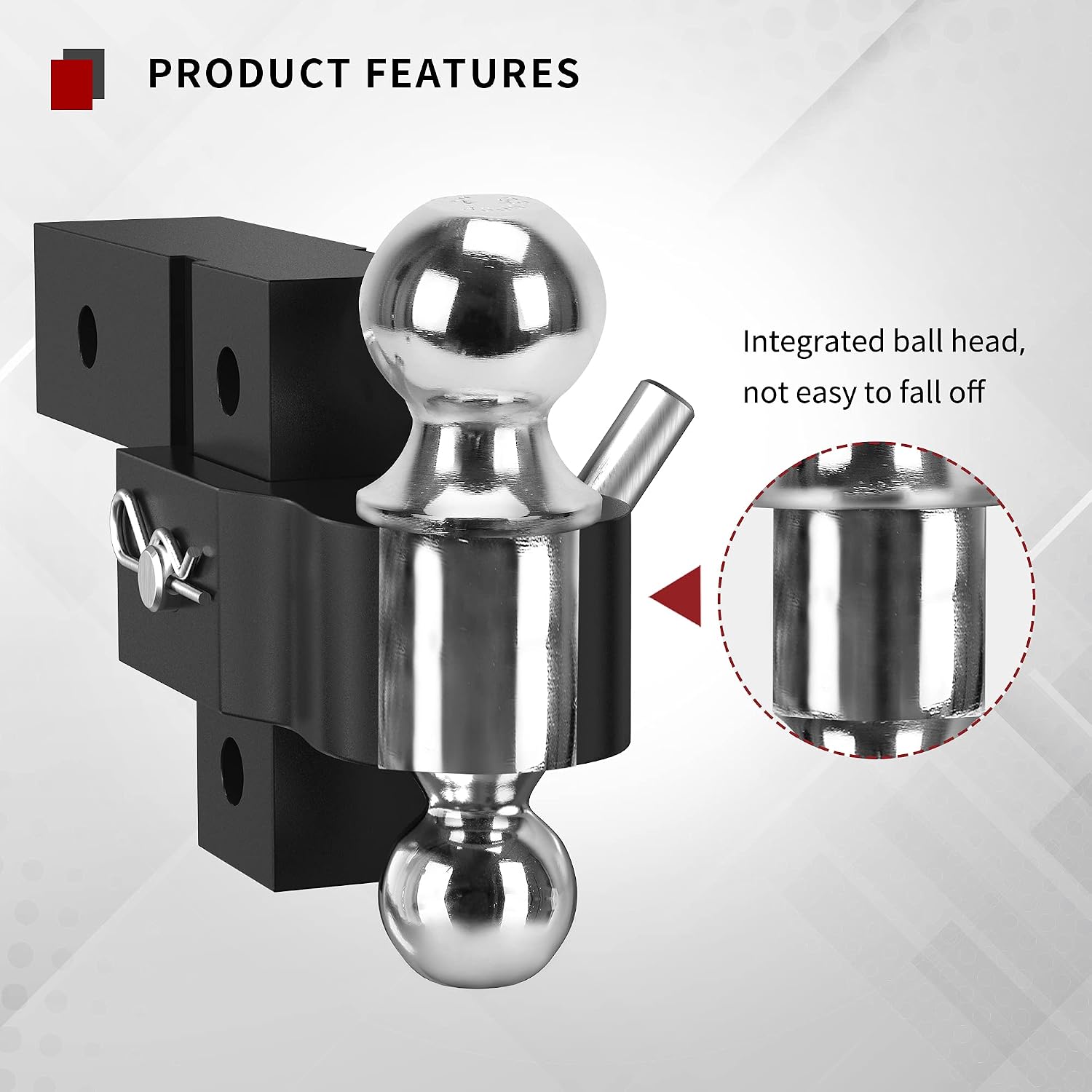 YITAMOTOR Adjustable Trailer Hitch, Fits 2.5-Inch Receiver, 4-Inch Drop Hitch, Aluminum Tow Hitch, Ball Mount, 2 and 2-5/16 inch Combo Stainless Steel Tow Balls with Double Pins, Black