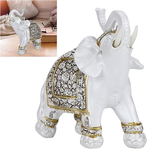 Vista 7 de Animal Elephant Statue Decoration, Wealth Lucky Elephant Figurine, Lucky Elephant Figurine Home Office Decor (Golden Porcelain Medium