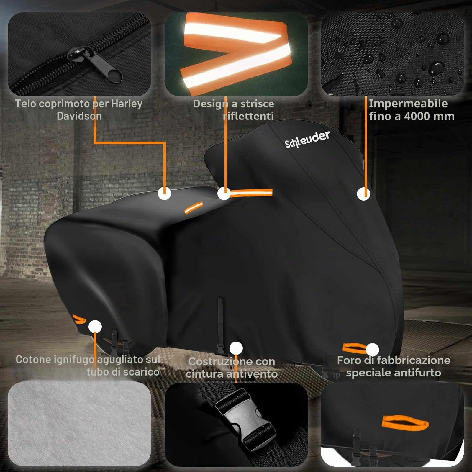 Telo per Harley Davidson - Telo per Harley Tutte le Stagioni con Cinghie Antivento e Strisce Riflettenti, Telo Moto per Harley Davidson da esterno, Telo Copri Moto per Harley Touring 274x111x142 CM.