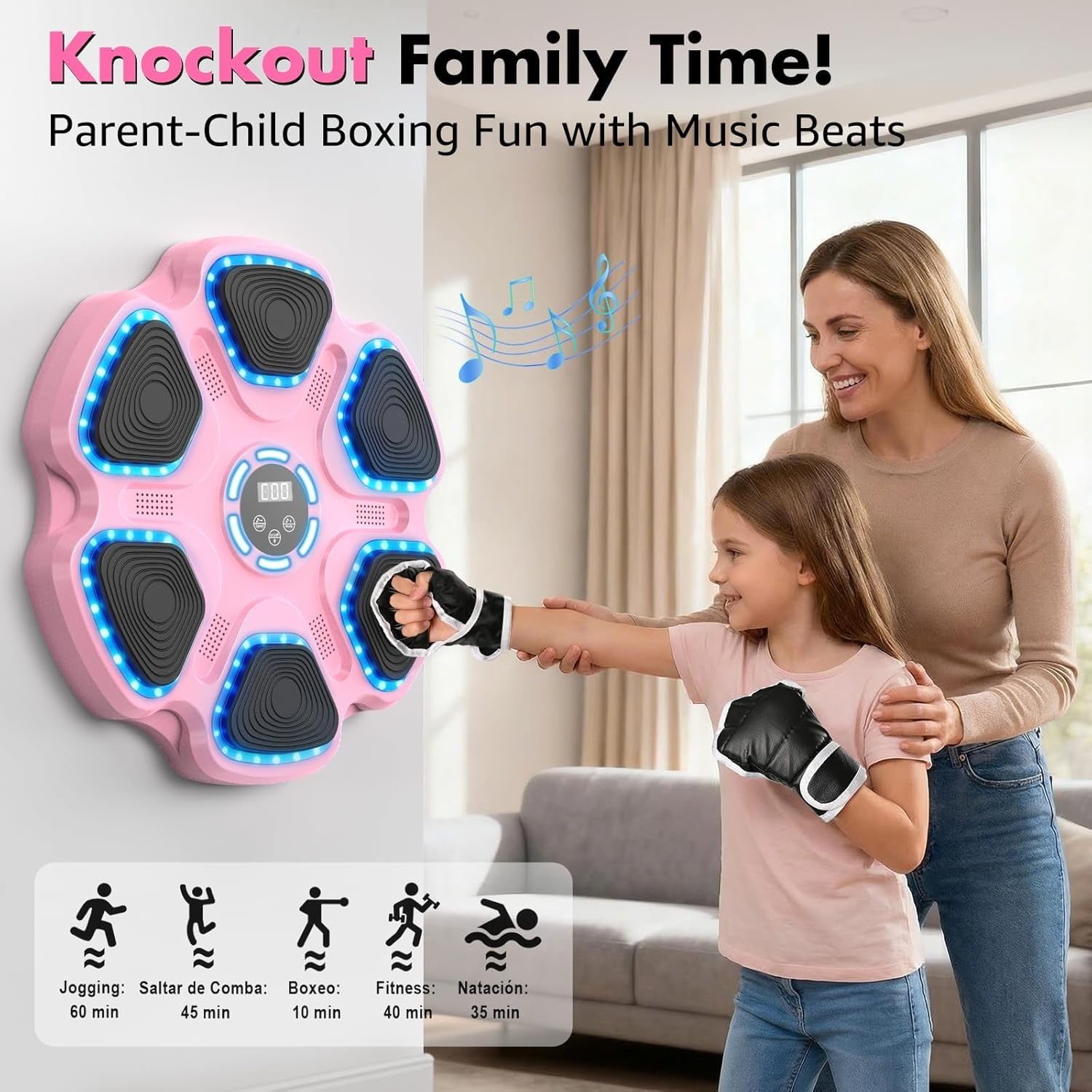 Entrenador de Boxeo Musical, Máquina de Boxeo de música interactiva Inteligente para niños y Adultos, 9 Modos de Velocidad, Almohadilla electrónica montada en la Pared para Fitness en el hogar