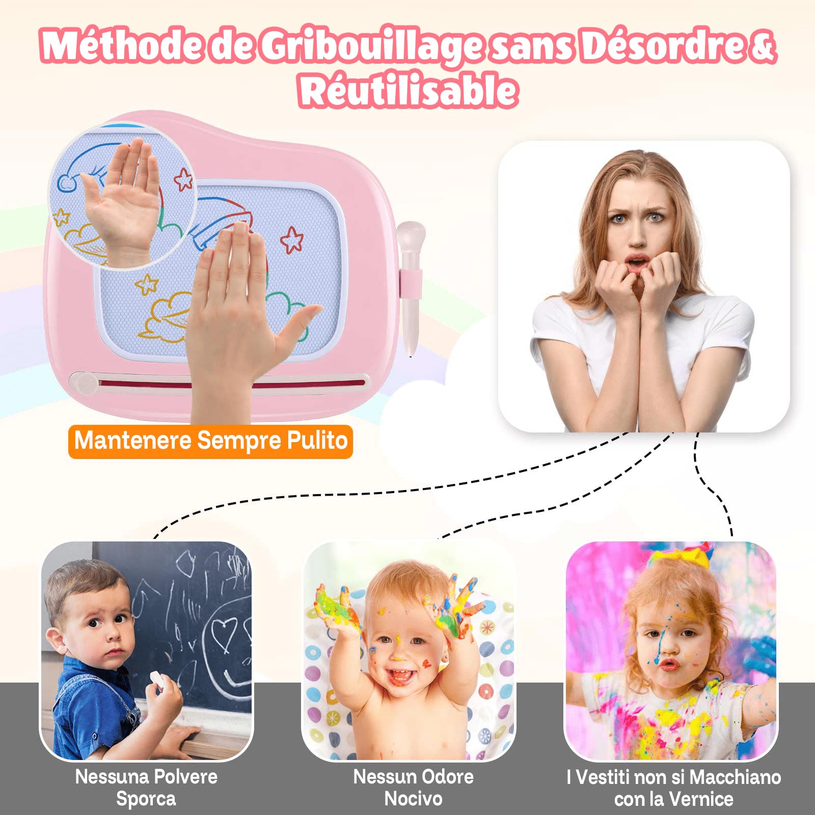 Smasiagon Lavagna Magnetica per Bambina 1 Anno, Grande Magica Cancellabile Scrittura Tablet con Le Gambe, Giocattolo Educativo e Regalo per Bambini 1 2 3 Anni (Rosa Chiaro)