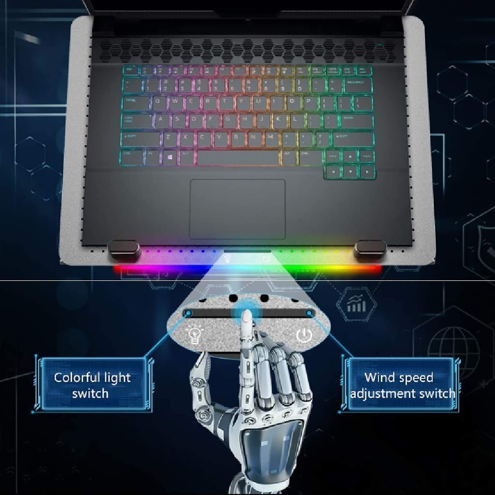 TsoLay Enfriador para Computadora Portátil, Almohadilla De Enfriamiento para Juegos con 5 Ventiladores Silenciosos, Diseño De Viento Fuerte De 3500 RPM, 4 Niveles De Ajuste De Altura, para Jugadores