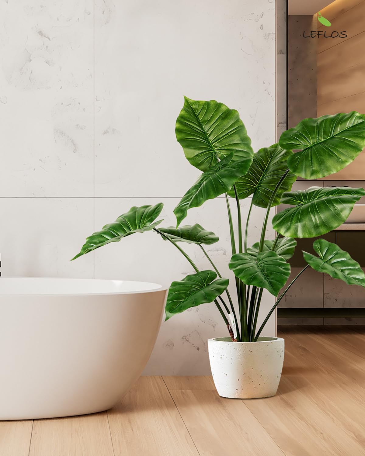 90cm Planta Artificial Monstera Deliciosa para Interior, Alocasia Planta en Maceta Artificial, Pequeño árbol Tropical Artificial en Maceta Blanca