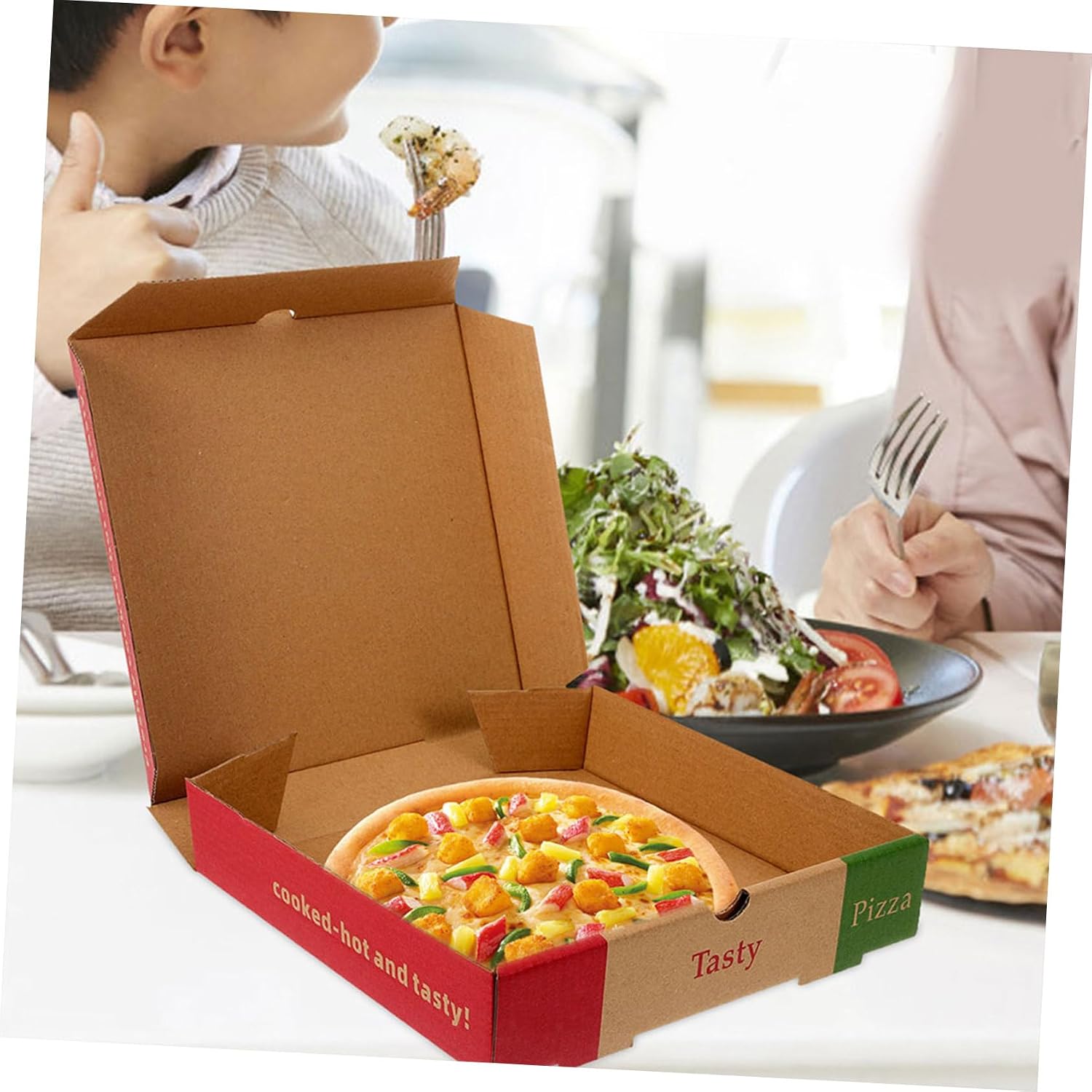 Healifty 10pcs 7-inch Thicken Paper Pizza Boxes, Single Pizza Takeout Containers with Foldable Kraft Packaging, Food Storage and Boxes for Restaurants and Parties