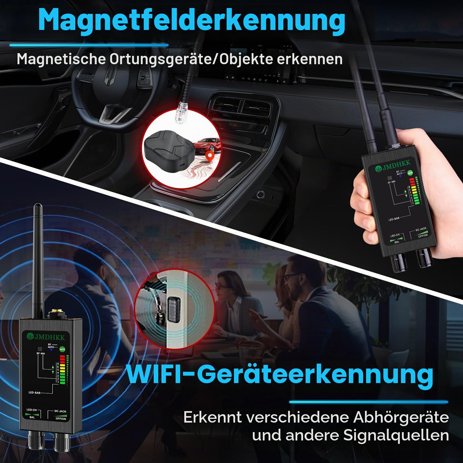 JMDHKK M8000 Versteckter Kamera-Detektor, Wanzenfinder, Kamera-Suchgerät, Abhörgeräte-Detektor für Hotels, Reisen, Fahrzeuge, Büros und öffentliche Umkleidekabinen (Schwarz)