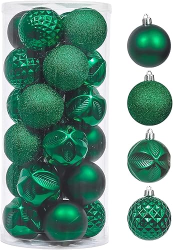 Valery Madelyn Juego de decoración para árbol de Navidad, 24 unidades, color verde, inastillables, adornos a granel, adornos tradicionales colgantes